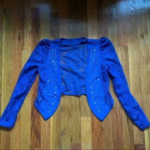 NWOT Blue lace cardigan with rhinestones